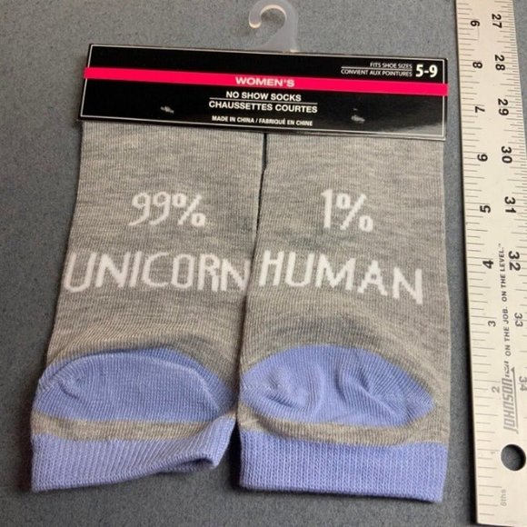 Ladies Socks 99% UNICORN 1% HUMAN No Show Gray Grey Blue socks - Picture 3 of 3